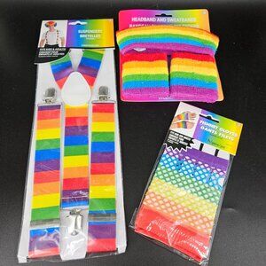 Pride Rainbow Gay LGBTQ+ Suspenders Headband Sweatbands Gloves Adults Kids NEW